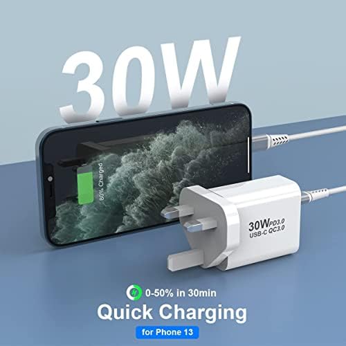 30W USB C Plug Fast Charger, 2-Port PD 3.0 USB C Fast Charger with USB C Lighting Cable, 30W USB C Wall Charger Compatible with iPhone 13 12 11 Max, Samsung, Huawei, pad and more