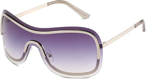 Miniatura 4 de Gafas de sol envolventes Y2K de metal para mujer, diseño de escudo sin montura grande, sin marco, de una sola pieza, BS4000