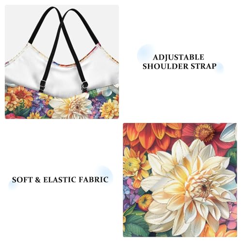 senya Girls Swimsuits One-Piece Swimwear Tie Bathing Suit Beach Summer Round Neck 7-8T Multicolored Dahlia Flowers Pattern3