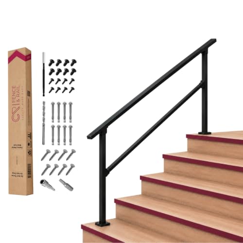 Image of CHR Fence & Rail Hand Rails for Outdoor Steps, 5 Step Handrail & Indoor Stair Railing Kit, Railings for Outdoor Steps and Hand Rails for Seniors for Porch Railing & Deck Hand Rail, 4 to 5 Steps