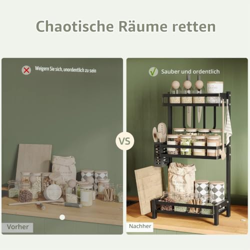 NETEL Multifunktional Gewürzregal Stehend, 3 Etagen Rostfrei Gewürzständer/Gewürzhalter… – Ansicht 6