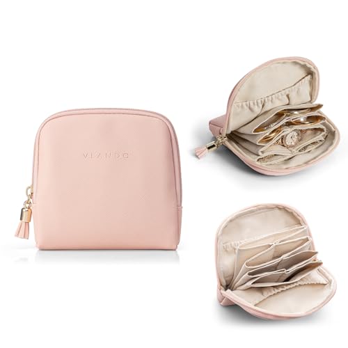 Vlando Mini Jewelry Travel Case,Jewelry Pouch Bags with Zipper, Velvet Jewelry Organizer Storage Bag for Bracelet Rings Earring Travel Essentials Gift