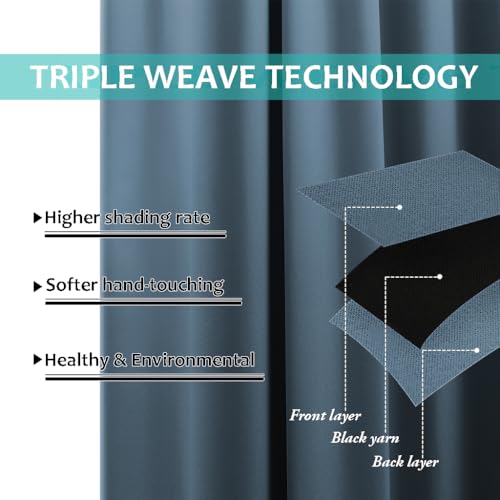 Image of NICETOWN 100% Blackout Curtains for Windows, Pack of 2, Smoky Blue, 52 inch W x 120 inch L, Super Heavy-Duty Black Lined Total Darkness Drapes for Bedroom, Privacy Assured Window Treatment for Patio