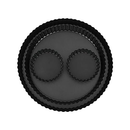 DS. DISTINCTIVE STYLE Tart Pans with Removable Bottoms Set of 4 Non-stick Round Baking Pan – 11 Inch Fruit Tart Pan, 9 Inch Pie Pan, and 2 Pieces 4 Inch Mini Quiche Pans