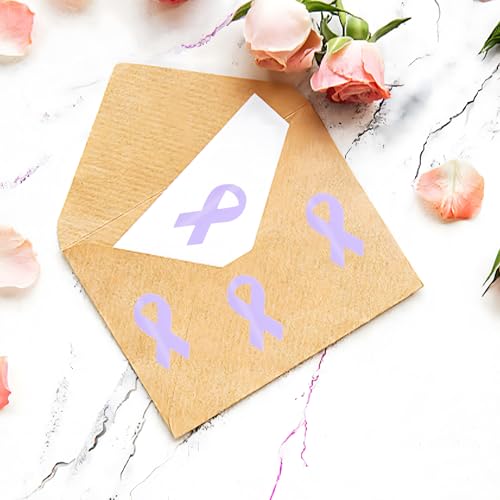 WANDIC 500PCS Lilac Purple Ribbon Sticker, Caregiver Awareness Sticker Foster Care Infantile Stickers Stickers Roll for Fundraising Events,1.9 * 3.8cm - Image 4