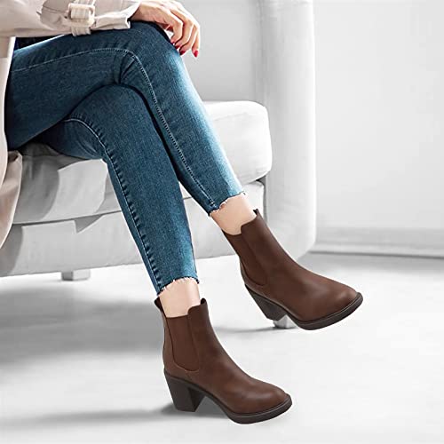 MaxMuxun Women's Chelsea Ankle Boots with Heels Slip on Round Toe Platform Heeled Booties for Women2