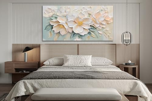 Anolyfi White Textured Flowers Canvas Wall Art for Living Room, Modern Aesthetic Sage Florals Painting Wall Decor for Christmas Gift Hallway Bedroom Dining Room Office Home Decor 40"x20" - Image 5