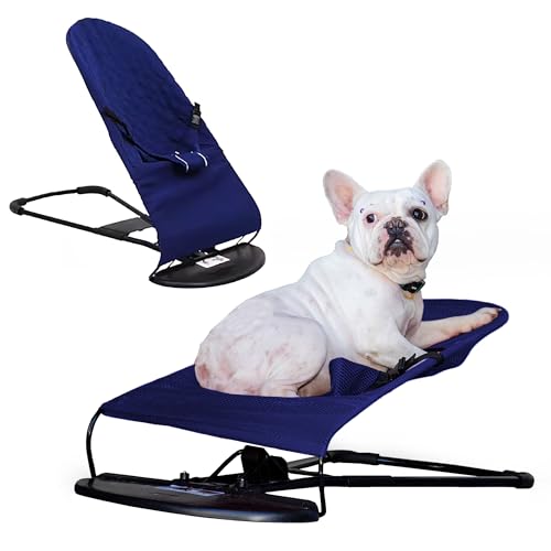 Cat & Dog Rocking Chair - Bouncer Bed for Frenchie French Bulldog Lounge Outdoor Portable Foldable Pet Furniture. Adjustable Height Breathable Mesh Safety Harness for Small Animals & Puppies