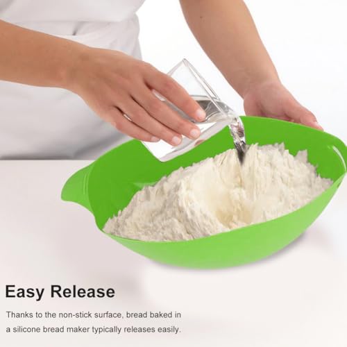 Vornetil Silicone Bread Bowl,Bread Maker Mold for Baking Bread,Flexible Soft Loaf Pan for Homemade Bread Sourdough,Bakeware Tool for Baking,Easy to Mix,Proof and Bake,Non-Stick Baking Mold(Green) — view 3