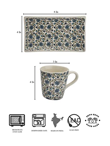Image of Miah Decor Ceramic Coffee Mugs Set with Serving Platter, Handmade Stoneware