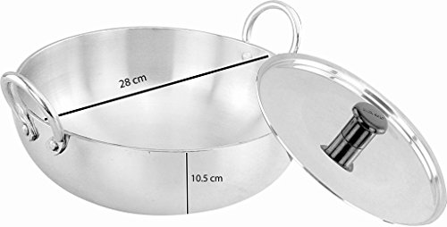 Image of EVERGOLD Heavy Aluminium kadhai With Lid Size No.6 I 4.8 liters I Diameter 28 cm I Weight : 1.740 Kg
