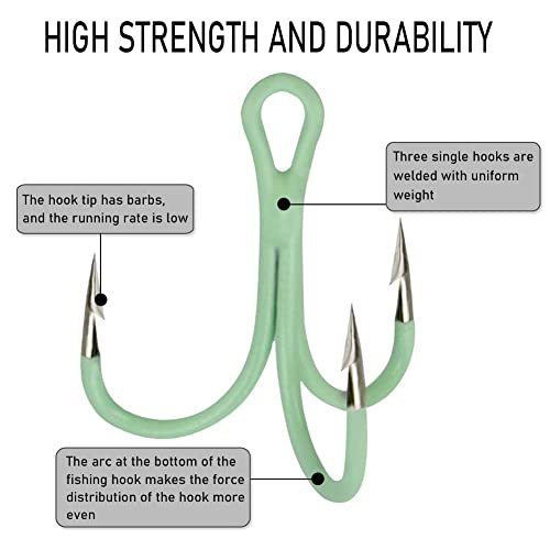 SXSHUN 50 Stück Drillinge Haken, Treble Angelhaken, Kohlenstoffstahl Angelhaken, Drillinge Angelhaken Set, Angel Haken… – Bild 7