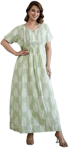Daevish New Pure Cotton Floral Free Size Nighty for Women's | Night Gown | Nighty | Nightdress | Maxi | Sleepwear | Jaipur...