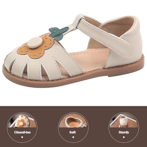 Image of WUIWUIYU Toddlers Little Girls T-Strap Hook&Loop Dress Strawberry Summer Shoes Closed Toe Carrot Sandals