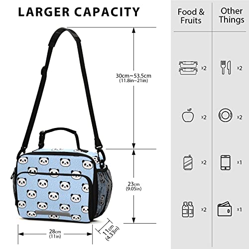 Boenle Blue Panda Lunch Box Boys Girls Insulated Lunch Bag Kids Reusable Cooler Tote Shoulder Strap For School Picnic Travel Office #TOP2