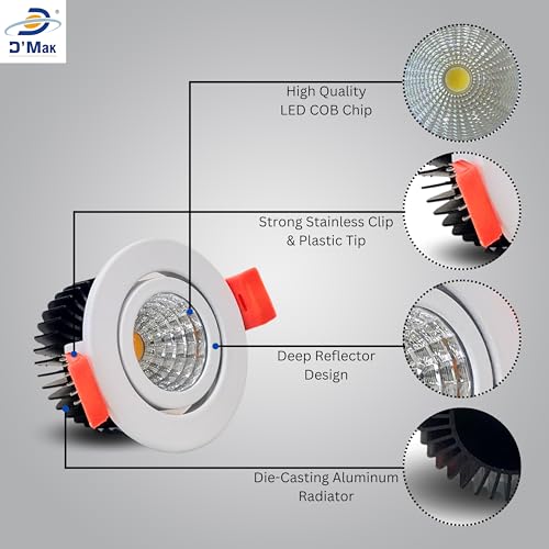 Image of D'Mak Moveble LED COB Light | Recessed LED Ceiling Light for Indoor Lighting | Warm White Color | Aluminium Body (4, 3 Watt)