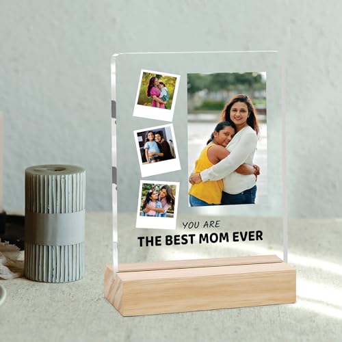 Image of Giftplease Customized Photo Frame With Wooden Stand | Personalised Printed Photo & Text Frame | Gift For Mom | Birthday | Mother's Day | (Transparent, 6x8 Inches, Tabletop) m 05