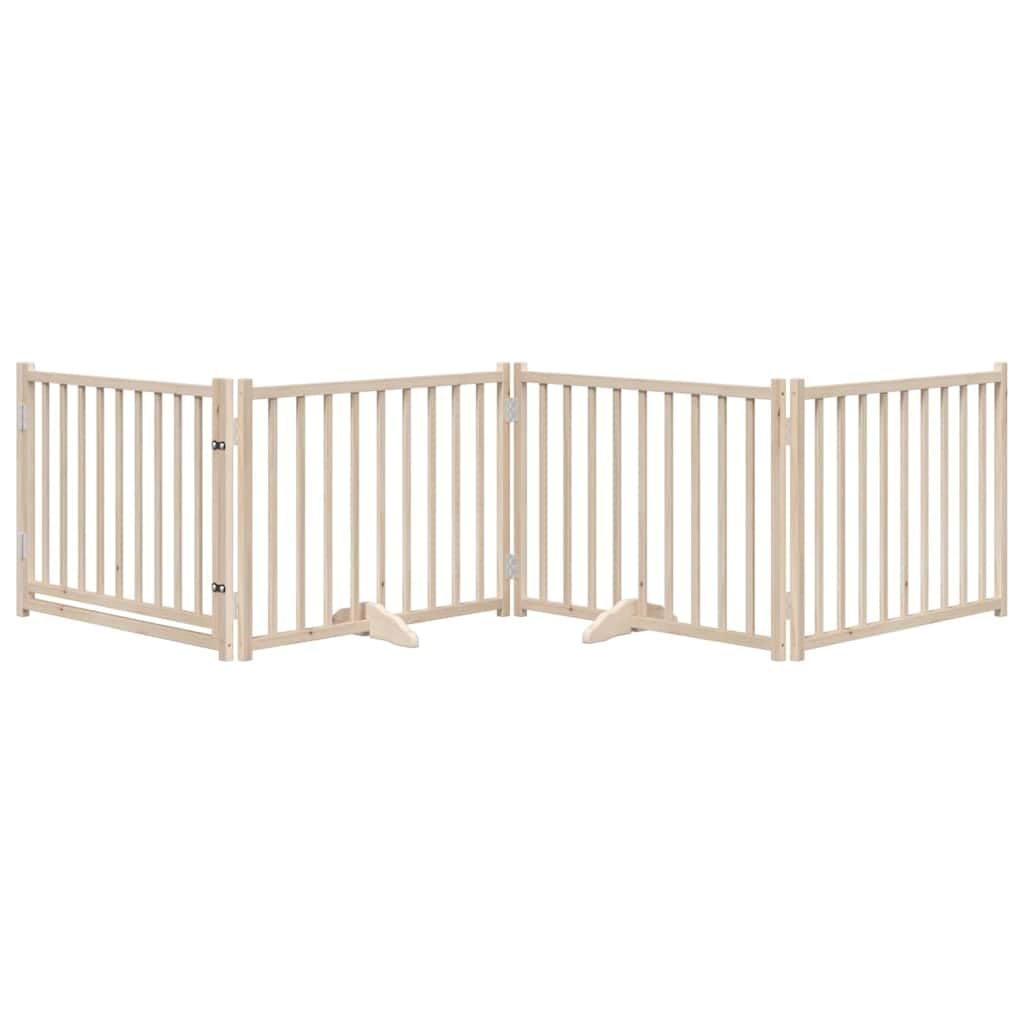 vidaXL Barrière pour Chiens avec Porte 4 Panneaux Bois de Sapin Massif, barrière de sécurité pour Animaux de Compagnie, barrière pour Chien pour escaliers, barrière pour Chiots pour escaliers