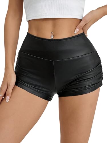 SOLY HUX Party Festival Outfit Damen Shorts PU Leder Minishorts Y2K Kurze Hose Hohe Taille Hotpants Kunstleder Shorts Cl...