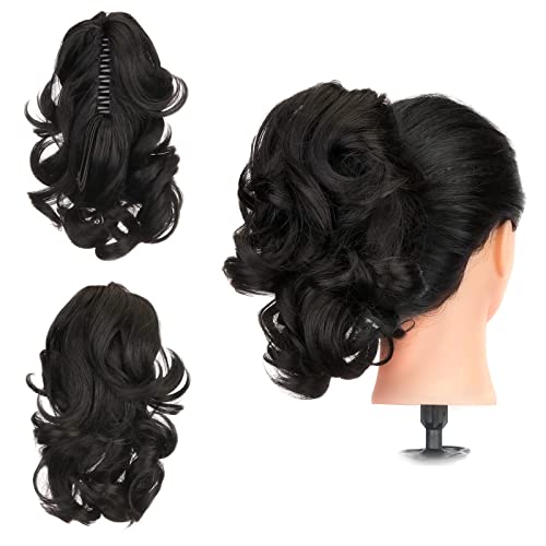 Gairyan 12" Clip in Ponytail Hair Extensions Curly Ponytail Extension Claw on Pony tails Wavy Synthetic Hairpieces for Women Real Look Short Wave (Dark Brown)