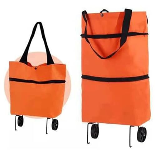 LKYLGYU Winkelwagen Winkelwagen Opvouwbare winkelwagen met wielen 2-in-1 winkelwagen opvouwbare waterdichte boodschappentas winkelwagen opvouwbare boodschappenwagen rollende winkelwagen (A-oranje)