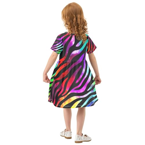 Vibrant Zebra Stripes Tile Toddler Dresses for Girls 2t Short Sleeve Cute Kid Spring Dress Little Girl3