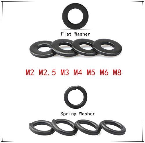 Lave noir Rondelle M2 / M2,5 / M3 Rondelle M4 / M5 / M6 / M8 en acier au carbone Machine à laver 2/2,5/3/4/5/6/8 mm QITAO (Inner Diameter : Spring Washer, Outer Diameter : M5 (100pcs))