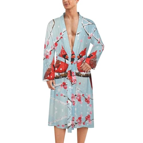 Albornoz de invierno para hombre con diseño de cardenal bata de baño ligera y suave de longitud media