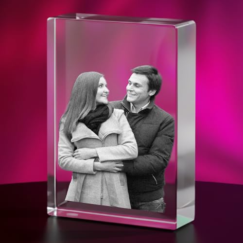 Print Maniacs Personalised 3D Crystal Rectangle Photo Gift Custom Laser Engraved Picture Memorial Anniversary & Couple Keepsake