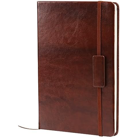 Kesoto A5 Classic Ruled Leather Hardcover Writing Notebook 5.7'' x 8.5'' Lined Journal Diary with Elastic Closure and Expandable Paper Pocket (200 Pages) Cover