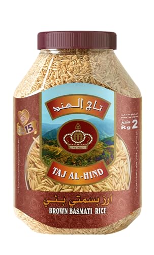 Taj Al Hind First Grade Indian Brown Long Grain Basmati Rice Plastic Jar 2 kg