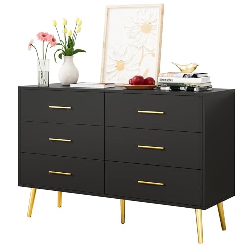 LYNSOM Black 6 Drawer Dresser for Bedroom with Gold Handles, Modern Chest of Drawers, Wooden Dressers Organizer for TV Stand,Living Room, Hallway, Entryway - Thumbnail 6