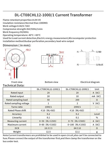 Transformador de corriente toroidal DL-CT08CHL12 1000/1 para mediciones de CA 6
