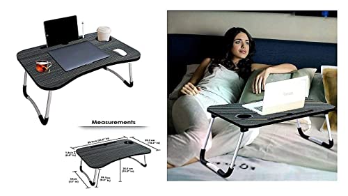Image of Engineered Wood Multipurpose Foldable Laptop Table with Cup Holder | Table Home Study Writing Table, Foldable and Portable /Ergonomic Edges (BLACKKK)