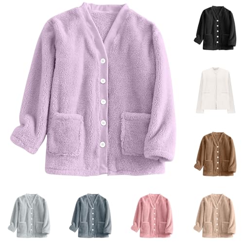 bed jackets for women flannel pajamas Bed Jackets for Women Plus Size Fuzzy Fleece Pajama Tops Long Sleeve Button Up Cozy Sweaters Loungewear Winter Soft Plush Warm Sherpa Jacket Coat