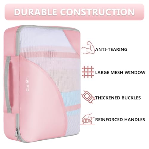 Image of 8 Set Packing Cubes for Travel, Gifts for Women Mom,Anti-Tearing Suitcase Organizer for Luggage with Shoe & Hanging Toiletry Bag,OlarHike Vacation Essentials & Accessories for Cruise Ship,Dream Pink
