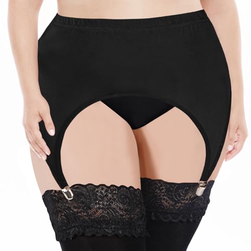 Garter Belt Plus Size High Waist Garter Belts with 4 Vintage Metal Clips for Stockings Womens Lingerie