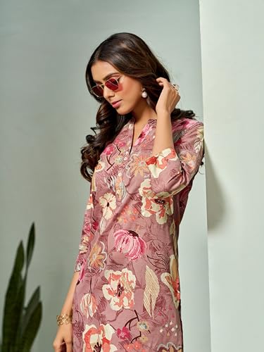 Image of EthnicJunction Cotton Ethnic Women's Straight Floral Print Kurta With Pant Set