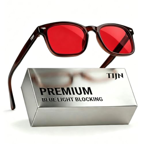 Image of TIJN Premium Blue Light Blocking Glasses for Women Men Computer Gaming Use | Square TR90 Frame Nerd Eyeglasses Anti Blue Ray with Red, Orange, Clear Lens for Computer, Phone, TV and Evening Screen Use