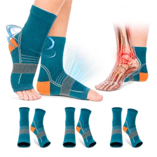 Image of 3Pairs Neuropathy Socks for Women Men, Toeless Compression Socks for Neuropathy Pain Relief, Breathable Foot Sleeves with Arch & Ankle Support for Plantar Fasciitis, Swelling, Diabetic foot Pain, Day Night Use (Teal Blue, X-Large)