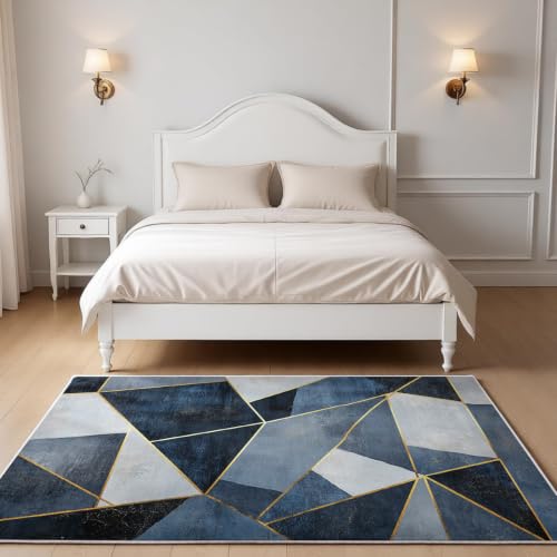 Tapis de chambre lavable tapis salon géométrique abstrait or - 3