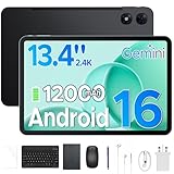 P13 Pro 13.4 Inch Large Tablet, Android 16 Tablets, Gemini AI, 120Hz, 48GB RAM+256GB ROM, 12000mAh/18W, T7280 Octa-Core, 4G Dual SIM, OTG, 16MP, Face ID, 5G WiFi, Tablet with Keyboard, Stylus, Black