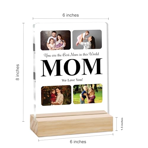 Image of Giftplease Customized Photo Frame With Wooden Stand | Personalised Printed Photo & Text Frame | Gift For Mom | Birthday | Mother's Day | (Transparent, 6x8 Inches, Tabletop) m 01
