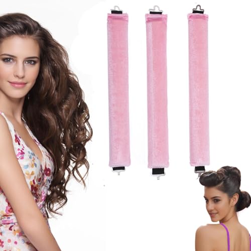 Heatless Hair Curler Sticks Rollers Foam Sponge to Sleep In No Heat Curling Rods for Blowout No Heat Overnight Sleeping Curls Styling Tools Soft DIY Wave Hair Long & Medium Hair 3PCS (Pink) -  YiQiYi