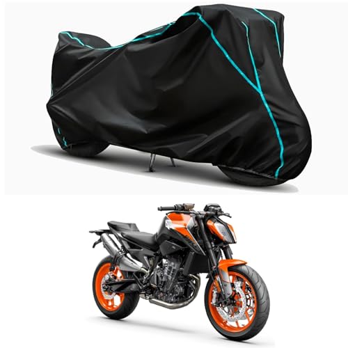 Image of Waterproof Bike Body Cover Compatible for | KTM 890 Duke | Taffeta Fabric, Sky Piping Design, Bottom Elastic Fit | Dustproof, Sun UV & Rain Protection for All Weather.