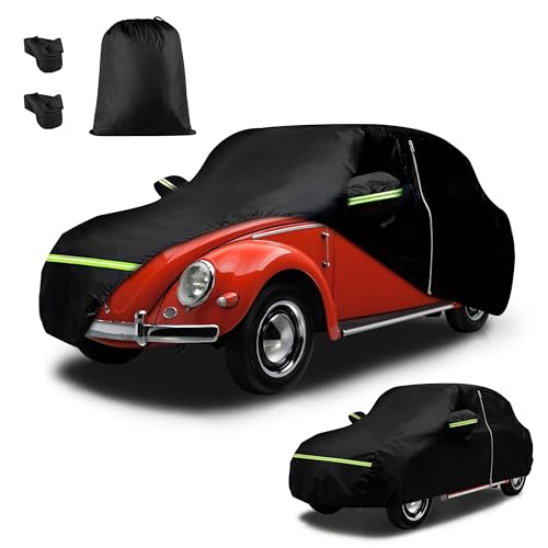 Car Cover for 1960-1980 Volkswagen Beetle (Type 1) / Beetle Bug 2-Door Custom Fit Waterproof Multi-Layer All-Weather Full Cover Windproof Outdoor Cover with Driver-Side Zippered Door UV & Dustproof
