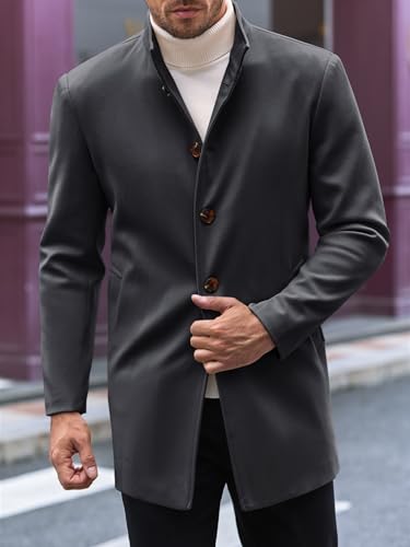 Makkrom Mens Casual Overcoat Winter Single Breasted Stand Collar Peacoat Business Warm Lapel Topcoat2