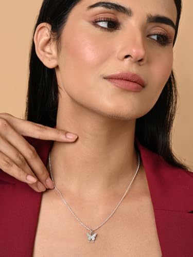 Image of Clara 925 Silver Fia Butterfly Pendant Earrings Chain Bracelet Anklet Ring | Gift for Women & Girls | Platinum Plated | Jewellery Set