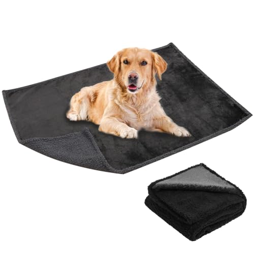 ペット用防水毛布 ペット 防水シーツ 犬 猫 おしっこシート 防水マット 中型犬 大型犬 おしっこパッド 大判サイズ 介護 防水毛布 ブランケット 洗える (ブラック, 150*90cm)
