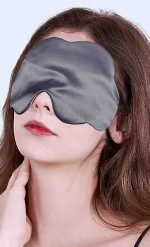 調節可能な22匁100%マルベリーシルクスリープマスク、アップグレードされた3D輪郭カップアイマスク睡眠用、通気性目隠し付き、深い睡眠のための遮光(ダークグレー、ワンサイズ)